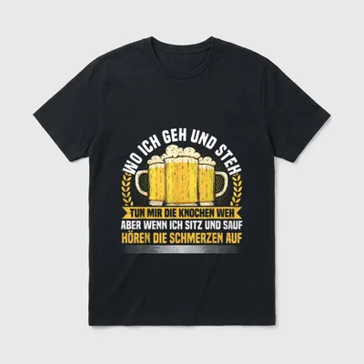 Bier Spruch Wo Ich T-Shirt – Drei Bierkrüge mit Schaum und Reimspruch über Knochenschmerz – Klassisches T-Shirt in Schwarz