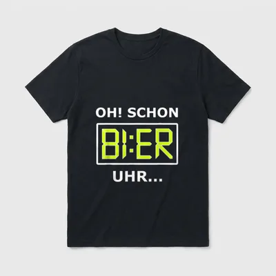 Bier Uhr T-Shirt – Digitaler Bier Uhr Spruch in grüner Leuchttechnik – Klassisches T-Shirt in Schwarz