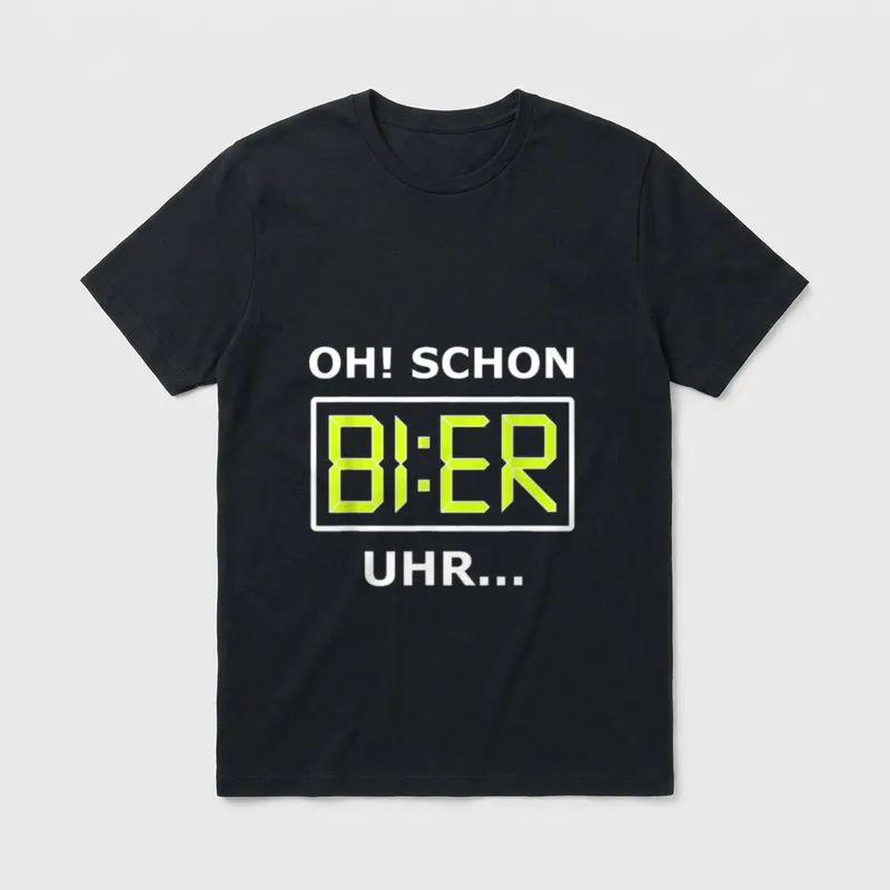 Bier Uhr T-Shirt – Digitaler Bier Uhr Spruch in grüner Leuchttechnik – Klassisches T-Shirt in Schwarz