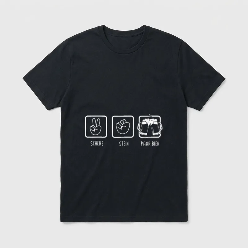 BK Bier Alkohol Sauf T-Shirt – Drei Kästchen: Schere, Stein, zwei anstoßende Bierkrüge – Klassisches T-Shirt in Schwarz