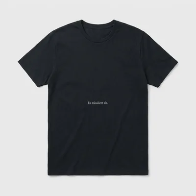 Es Eskaliert Eh Lustig Sauf T-Shirt – Schriftzug „Es eskaliert eh.“ in schlichter Schrift – Klassisches T-Shirt in Schwarz