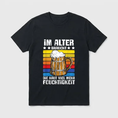 Im Alter Braucht T-Shirt – Retro-Bierkrug mit Spruch zur Feuchtigkeit im Alter – Klassisches T-Shirt in Schwarz