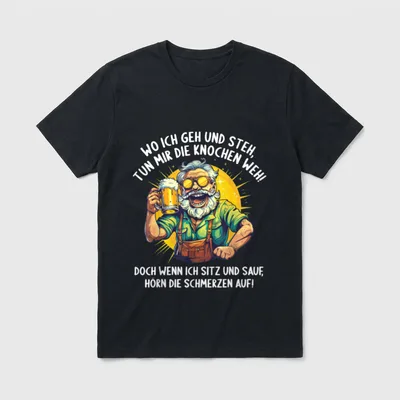 Biere Hopfen Pils lustiger T-Shirt – Opa mit Bierkrug und Spruch über Schmerzen beim Trinken – Klassisches T-Shirt in Schwarz