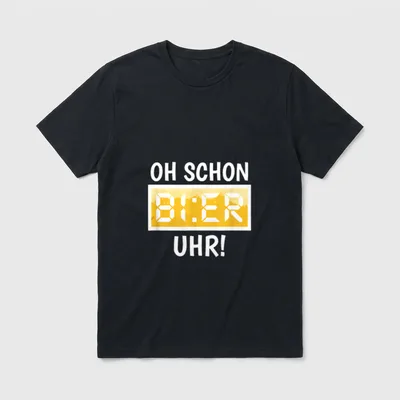 Bier Sprüche T-Shirt – Oh schon Bier Uhr Text auf gelber Digitaluhr-Anzeige – Klassisches T-Shirt in Schwarz
