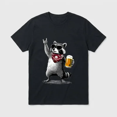 Raccoon Rock On Beer Bar T-Shirt – Klassisches T-Shirt in Schwarz