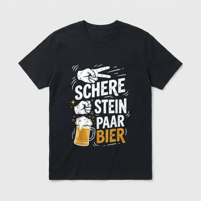 Lustiges Bier Spruch T-Shirt – Schere Stein Paar Bier Text mit Handgesten und Bierkrug – Klassisches T-Shirt in Schwarz
