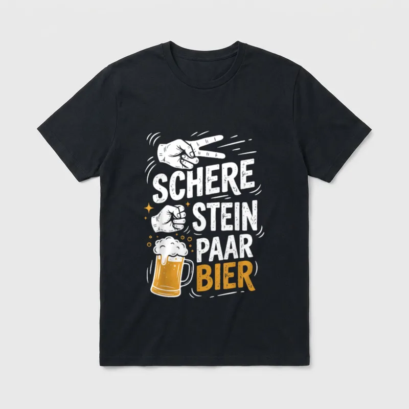 Lustiges Bier Spruch T-Shirt – Schere Stein Paar Bier Text mit Handgesten und Bierkrug – Klassisches T-Shirt in Schwarz