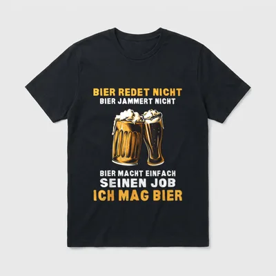 Bier redet nicht Bier T-Shirt – Zwei Biergläser mit Schaum, Spruch in Gelb und Weiß – Klassisches T-Shirt in Schwarz