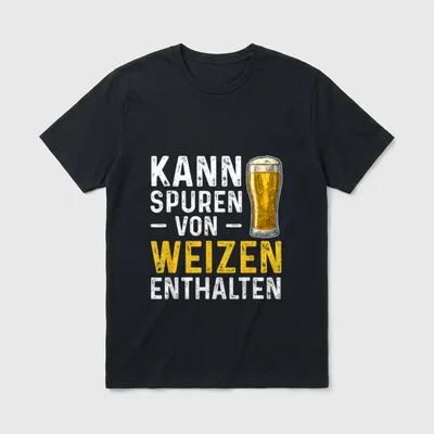 Weizenbier Kann Spuren T-Shirt – Bierglas mit Schriftzug Kann Spuren Von Weizen Enthalten – Klassisches T-Shirt in Schwarz