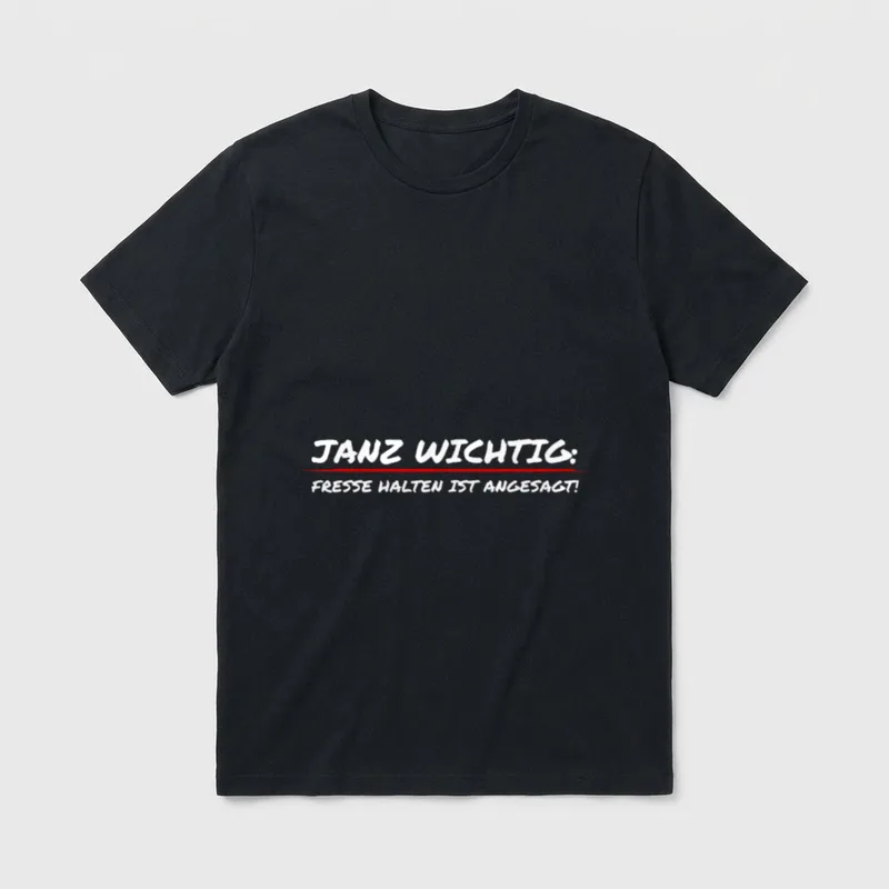 Spruch Arbeit Job Janz T-Shirt – Schriftzug „Janz wichtig: Fresse halten ist angesagt!“ – Klassisches T-Shirt in Schwarz
