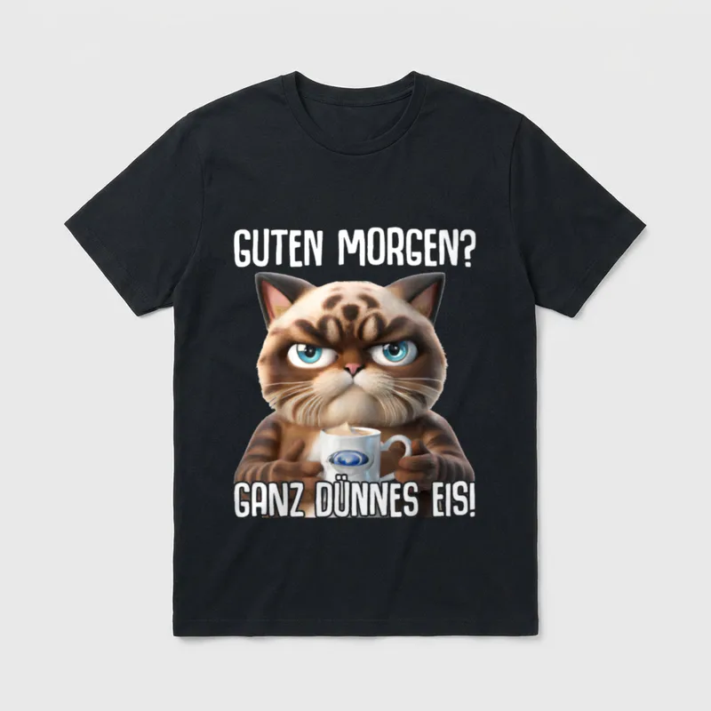 Kaffee Morgenmuffel Mitarbeiter Spruch Katze T-Shirt – Klassisches T-Shirt in Schwarz