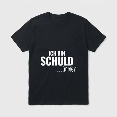Ich bin schuld Lustiges T-Shirt – Schriftzug „Ich bin schuld ...immer“ in Weiß auf Grau – Klassisches T-Shirt in Schwarz
