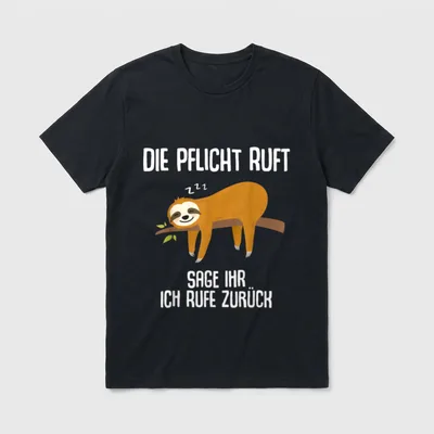 Mitarbeiter Faulheit Humor T-Shirt – Faultier schläft auf Ast unter Text Die Pflicht ruft – Klassisches T-Shirt in Schwarz