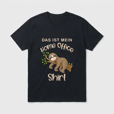 Das ist mein Home T-Shirt – Faultier auf Ast, Schriftzug „Das ist mein Home Office Shirt“ – Klassisches T-Shirt in Schwarz