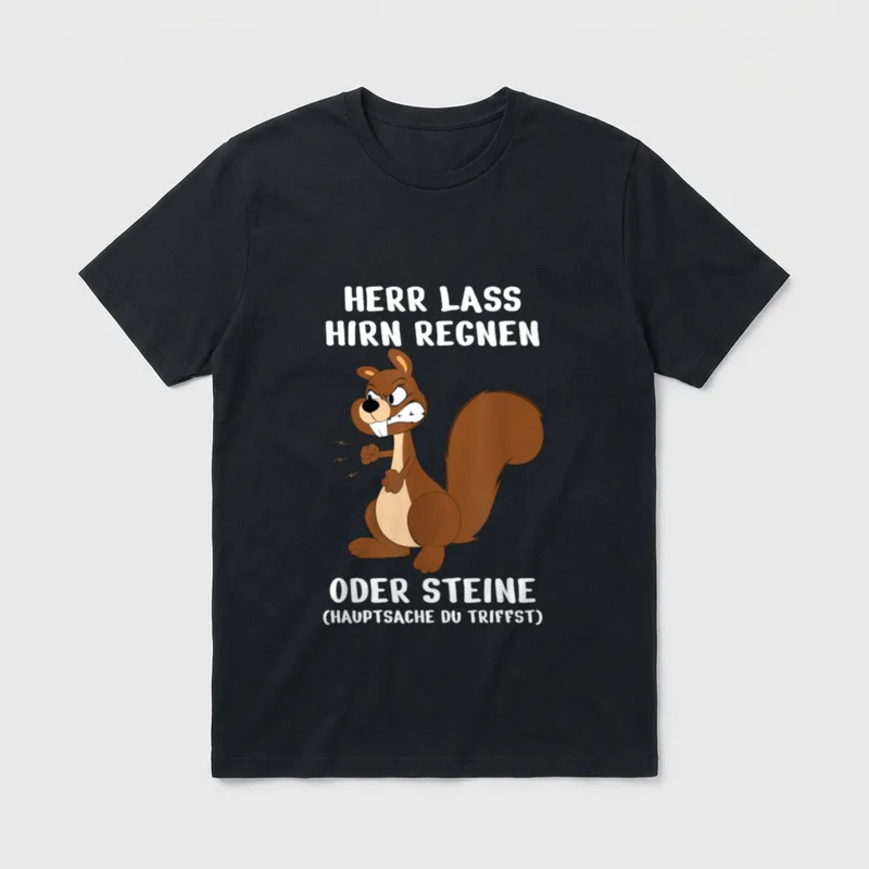 Büro Humor Eichhörnchen Herr T-Shirt – Eichhörnchen boxt, Spruch über Hirn und Steine regnen – Klassisches T-Shirt in Schwarz