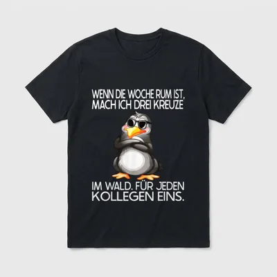 Lustiges Pinguin Design T-Shirt – Pinguin mit Sonnenbrille und Spruch über Feierabend-Kreuze – Klassisches T-Shirt in Schwarz
