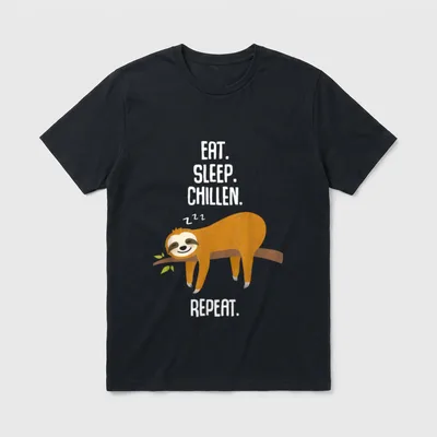 Chillen Repeat T-Shirt – Faultier auf Ast mit Text EAT SLEEP CHILLEN REPEAT – Klassisches T-Shirt in Schwarz