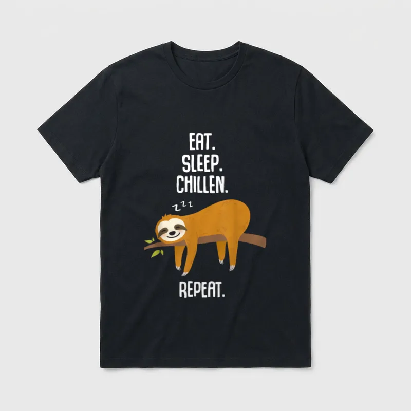 Chillen Repeat T-Shirt – Faultier auf Ast mit Text EAT SLEEP CHILLEN REPEAT – Klassisches T-Shirt in Schwarz