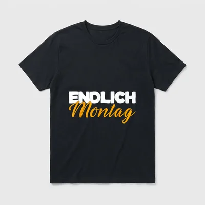 Endlich Montag Arbeiter Handwerker T-Shirt – Schriftzug ENDLICH Montag in Weiß und Orange – Klassisches T-Shirt in Schwarz