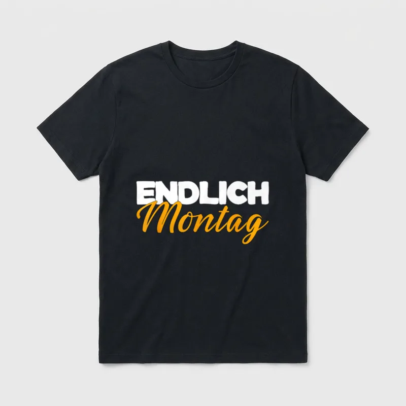 Endlich Montag Arbeiter Handwerker T-Shirt – Schriftzug ENDLICH Montag in Weiß und Orange – Klassisches T-Shirt in Schwarz