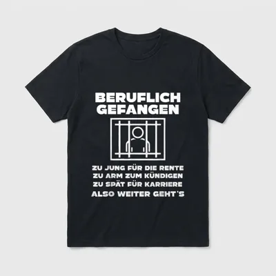 Büro & Job Kollegen T-Shirt – Gitterfigur mit Spruch „Beruflich gefangen“, vier Zeilen Text – Klassisches T-Shirt in Schwarz