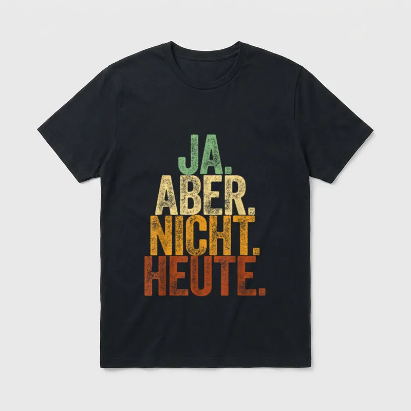 Ja Aber Nicht Heute T-Shirt – Schriftzug „Ja. Aber. Nicht. Heute.“ in vier Farben – Klassisches T-Shirt in Schwarz