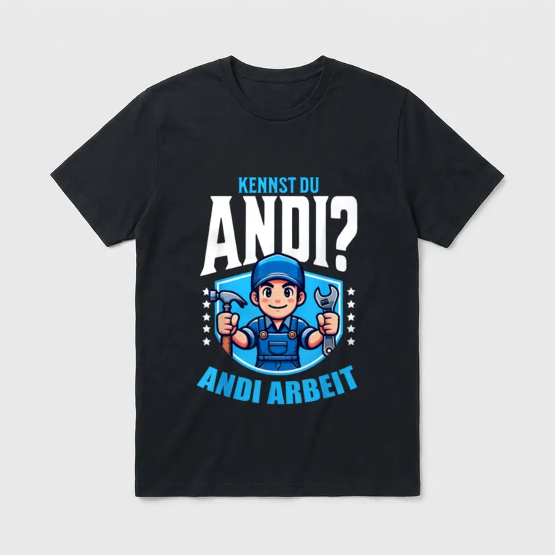Handwerker Kennst du Andi T-Shirt – Handwerker mit Hammer und Schlüssel, Spruch Andi Arbeit – Klassisches T-Shirt in Schwarz