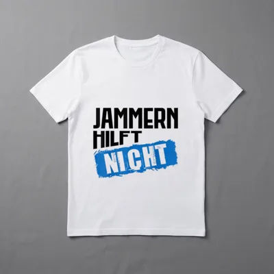 Jammern Hilft Nicht Lustige T-Shirt – Schriftzug „Jammern Hilft Nicht“ in Schwarz und Blau – Klassisches T-Shirt in Schwarz