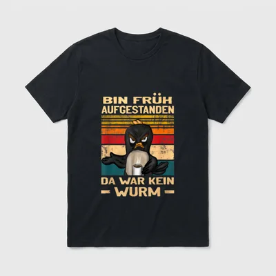 Frühaufsteher Vogel Bürospruch Vintage T-Shirt – Klassisches T-Shirt in Schwarz