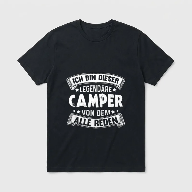 T-Shirt Wandern lustig – Schriftzug „Ich bin dieser legendäre Camper von dem alle reden“ – Klassisches T-Shirt in Schwarz