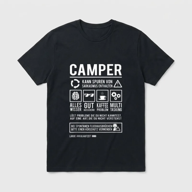 Camper Humor Wohnmobil Natur T-Shirt – Warnschild-Grafik mit Sprüchen zum Thema Camper – Klassisches T-Shirt in Schwarz
