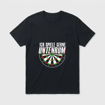 Ich spiele gerne untenrum T-Shirt – Schriftzug mit Dartscheibe in Rot, Grün, Weiß – Klassisches T-Shirt in Schwarz