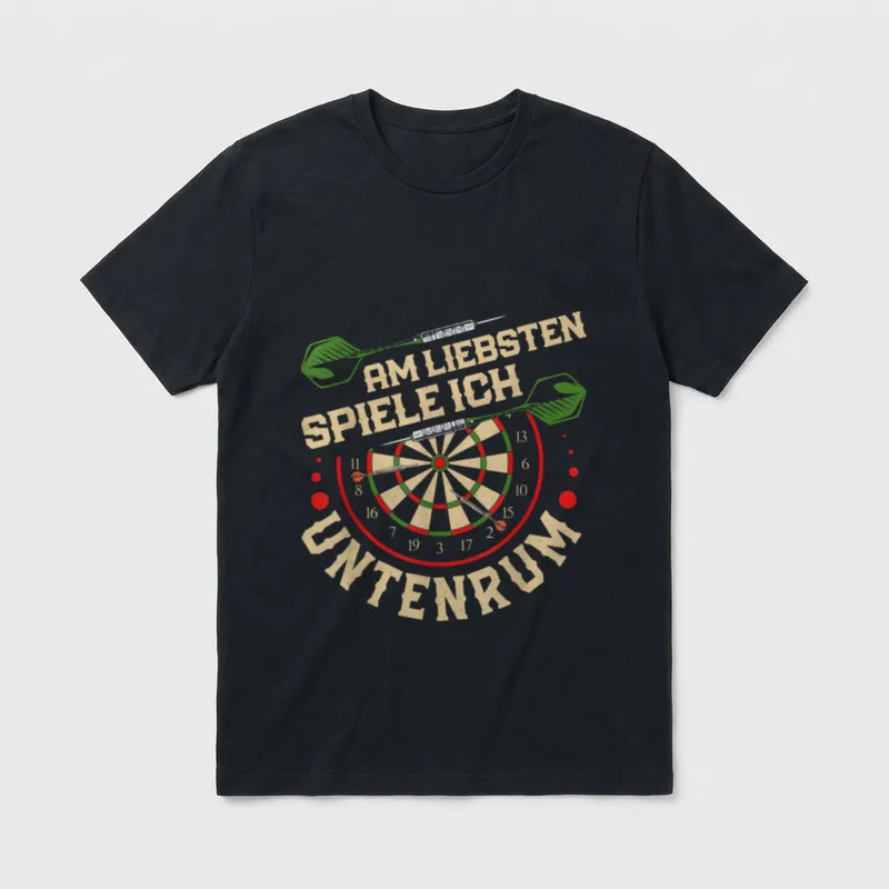 Dart Spieler AM LIEBSTEN T-Shirt – Dartscheibe mit Pfeilen und Schriftzug „untenrum“ – Klassisches T-Shirt in Schwarz