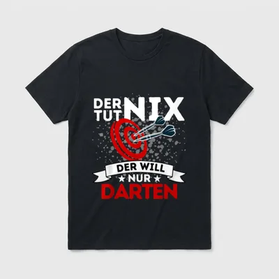 DER TUT NIX Darts T-Shirt – Zielscheibe mit zwei Dartpfeilen, Schriftzug DARTEN – Klassisches T-Shirt in Schwarz