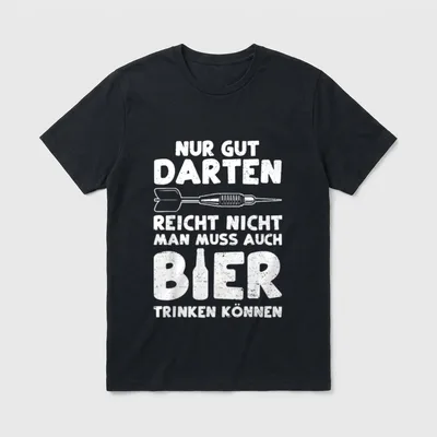 Bier Nur Gut Darten T-Shirt – Dartpfeil, Bierflasche und Spruch über Darten und Bier – Klassisches T-Shirt in Schwarz