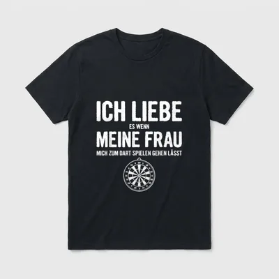 Ich Liebe Es Wenn T-Shirt – Dartscheibe mit Spruch über Dartabend von der Frau erlaubt – Klassisches T-Shirt in Schwarz