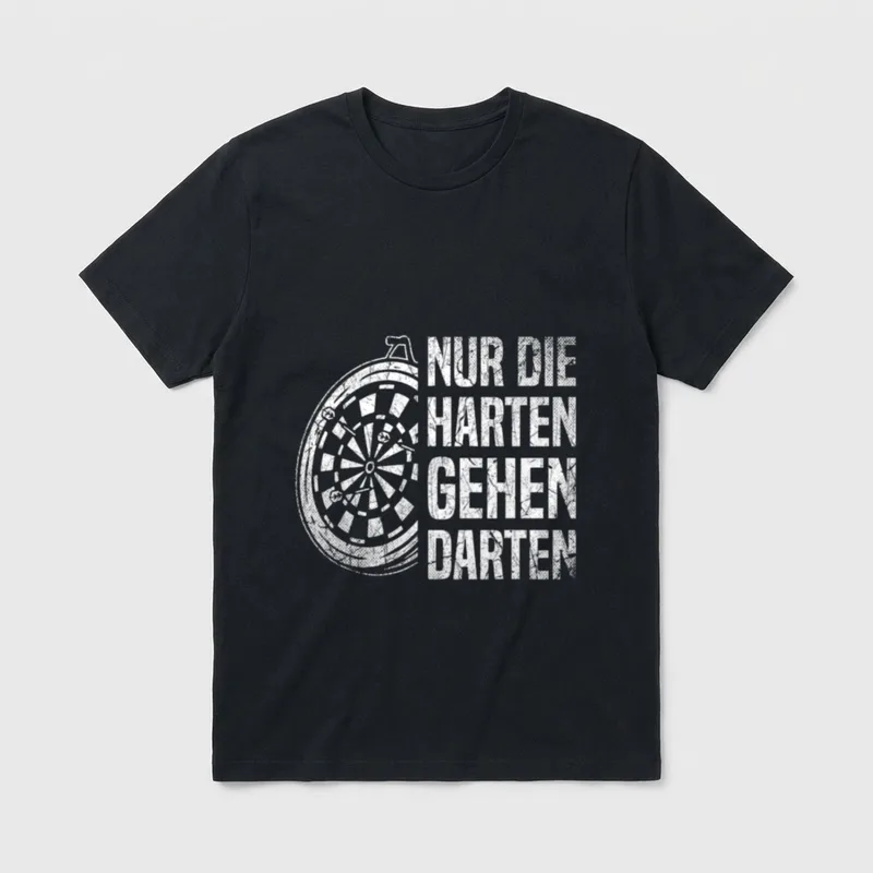Nur die Harten gehen T-Shirt – Dartscheibe mit Schriftzug „Nur die Harten gehen Darten“ – Klassisches T-Shirt in Schwarz