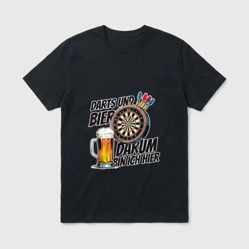 Dart und Bier Darum bin T-Shirt – Klassisches T-Shirt in Schwarz
