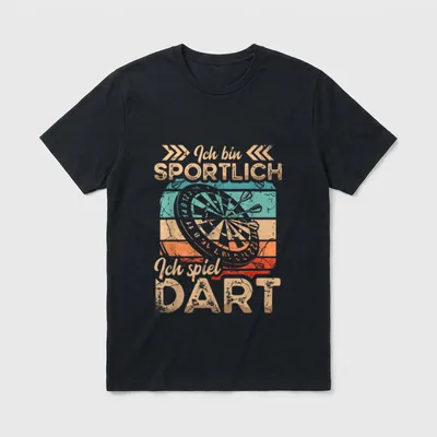 Ich bin sportlich ich T-Shirt – Dartscheibe mit Pfeilen und Schriftzug „Ich spiel Dart“ – Klassisches T-Shirt in Schwarz