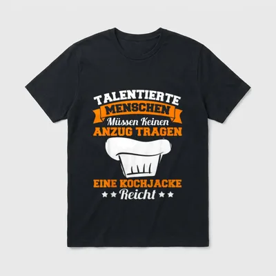 Lustig Kochjacke Sprüche Koch T-Shirt – Spruch über Kochjacke statt Anzug mit Kochmütze – Klassisches T-Shirt in Schwarz