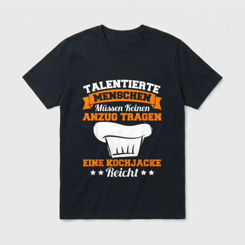 Lustig Kochjacke Sprüche Koch T-Shirt – Spruch über Kochjacke statt Anzug mit Kochmütze – Klassisches T-Shirt in Schwarz