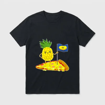 Pizza Hawaii Ananas lustiges T-Shirt – Ananas-Figur mit Flagge auf Pizzastück – Klassisches T-Shirt in Schwarz