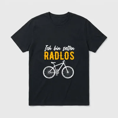 Fahrrad T-Shirt Herren lustig – Schriftzug „Ich bin selten Radlos“ über Fahrrad-Zeichnung – Klassisches T-Shirt in Schwarz