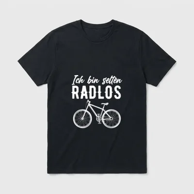 Ich Bin Selten Radlos T-Shirt – Schriftzug „Ich bin selten Radlos“ über Fahrrad-Grafik – Klassisches T-Shirt in Schwarz