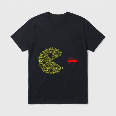 Radfahrer Rad Rennrad Fahrradfahrer T-Shirt – Gelbe Fahrrad-Figur jagt rotes Auto – Klassisches T-Shirt in Schwarz