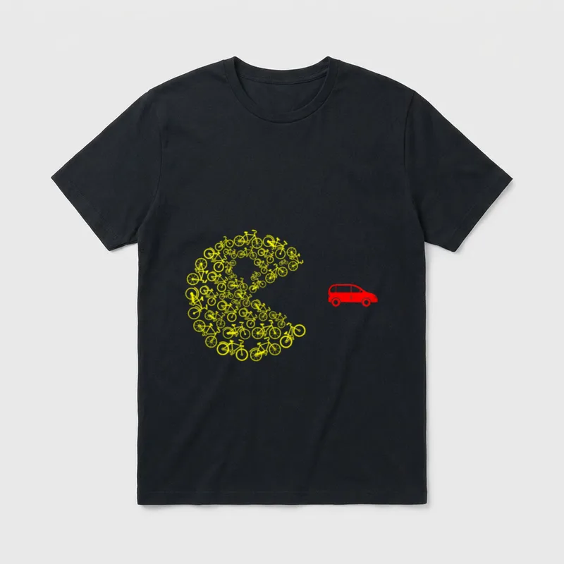 Radfahrer Rad Rennrad Fahrradfahrer T-Shirt – Gelbe Fahrrad-Figur jagt rotes Auto – Klassisches T-Shirt in Schwarz