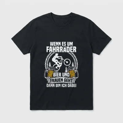 Wenn es um Fahrräder T-Shirt – Mountainbiker im Kettenkreis mit Bierkrügen und Spruch – Klassisches T-Shirt in Schwarz