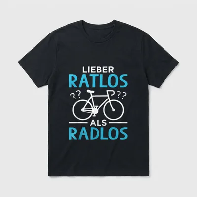 Fahrradfahrer Lieber Ratlos T-Shirt – Fahrrad-Umriss mit Spruch „Lieber ratlos als radlos“ – Klassisches T-Shirt in Schwarz