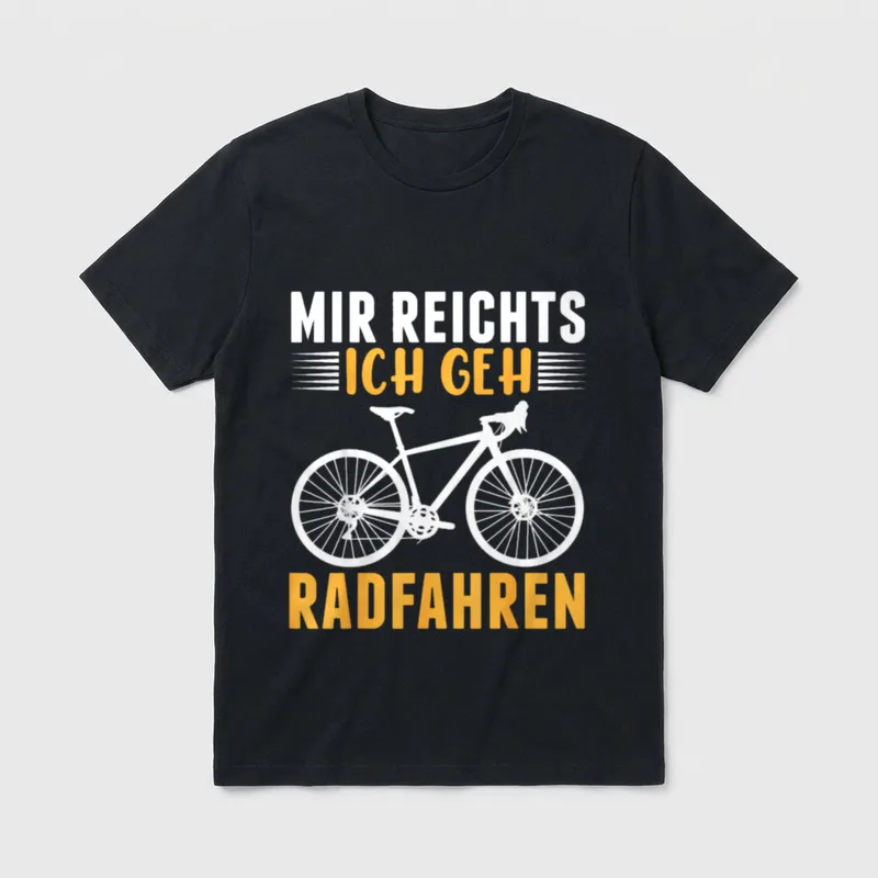 Mir reichts ich geh Radfahren T-Shirt – Schriftzug mit Rennrad-Silhouette in Weiß und Orange – Klassisches T-Shirt in Schwarz