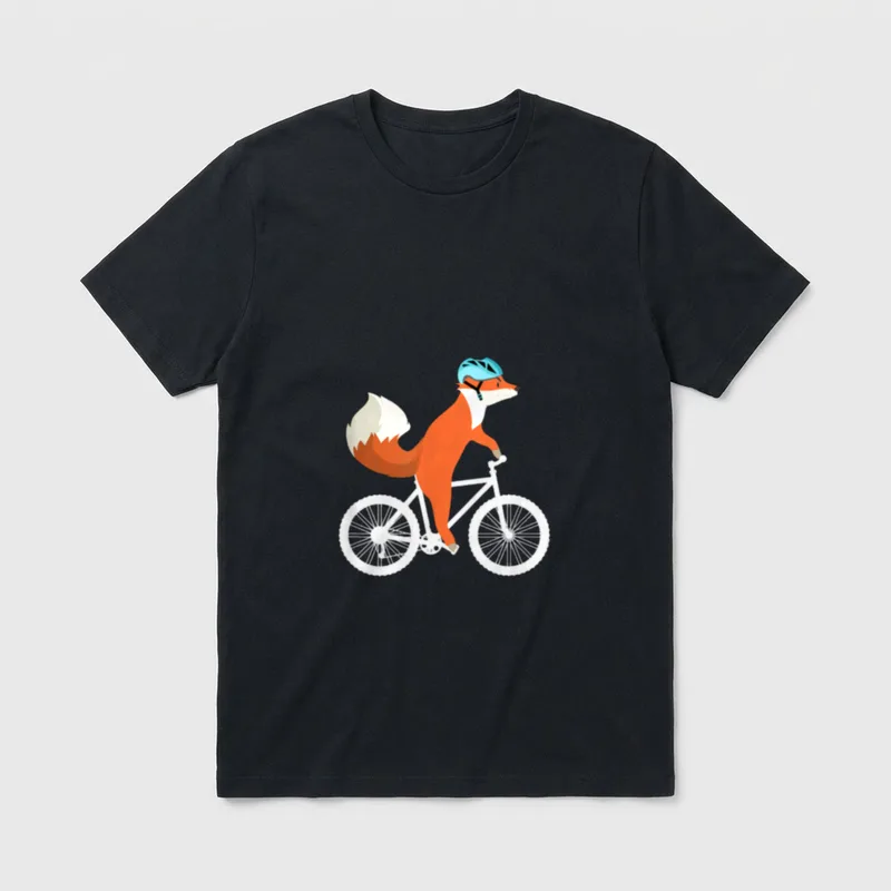 Lustiges Fahrrad Rad Rennrad T-Shirt – Fuchs mit türkisem Helm auf weißem Mountainbike – Klassisches T-Shirt in Schwarz